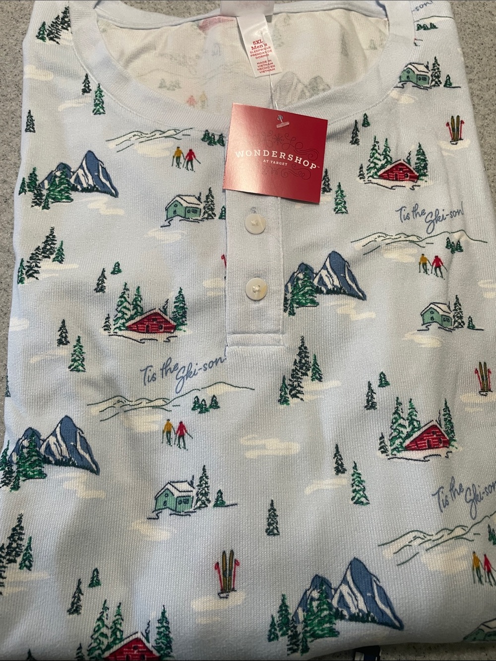 Wondershop Light Blue Ski Cabin Henley Pajama Top